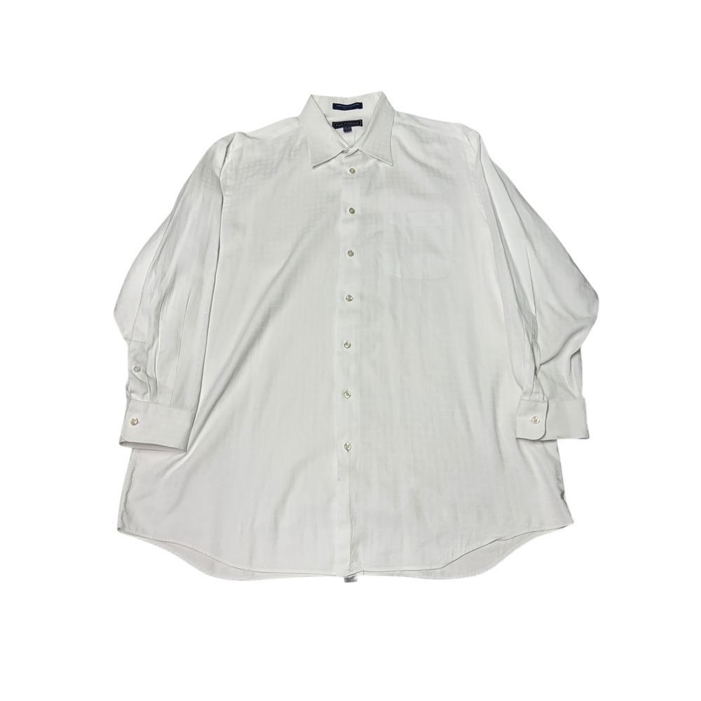 Paul Fredrick Mens White Fine Stripe Dress Shirt 17 1/2‎ 33 Blend Long Sleeve